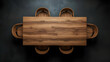 © shehroz khan - wooden table top with chairs, high-quality wood texture, dark moody lighting, overhead view, minimalist design, six chairs surrounding the table