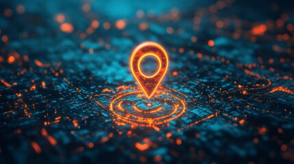 Aufkleber - Glowing location pin above a futuristic city map.