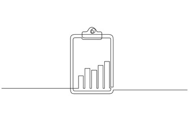 Fototapete - Continuous line drawing of clipboard. Growth graph icon business, Continuous Line Drawing of Checklist Icon. Hand Drawn Symbol Vector Illustration, Continuous one line drawing.