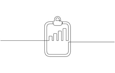 Fototapete - Continuous line drawing of clipboard. Growth graph icon business, Continuous Line Drawing of Checklist Icon. Hand Drawn Symbol Vector Illustration, Continuous one line drawing.