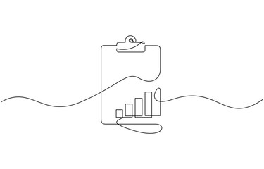 Fototapete - Continuous line drawing of clipboard. Growth graph icon business, Continuous Line Drawing of Checklist Icon. Hand Drawn Symbol Vector Illustration, Continuous one line drawing.