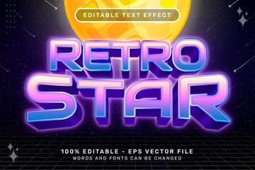 Poster - retro star text effect and editable text effect with retro space illustrations and neon lights