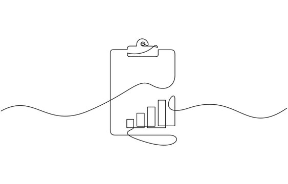 Continuous line drawing of clipboard. Growth graph icon business, Continuous Line Drawing of Checklist Icon. Hand Drawn Symbol Vector Illustration, Continuous one line drawing.