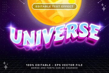 Poster - universe text effect and editable text effect with retro space illustrations and neon lights