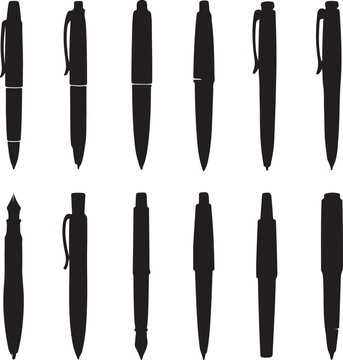 Collection of vector icons for writing and artistic tools pen, pencil, marker, paintbrush