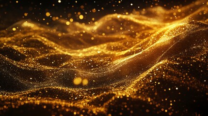 Aufkleber - Abstract golden particles forming wavy texture, glittering background.