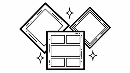 Aufkleber - Illustration of two diamond shaped frames and a square grid with stars in a black and white design created with generated ai