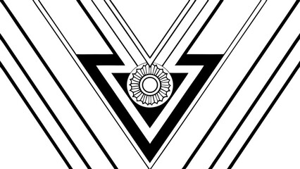 Aufkleber - Geometric design with converging lines, triangles, and a central floral medallion in black and white style created with generated ai