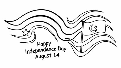 Poster - Outlined illustration of independence day with flag and star on august fourteenth created with generated ai