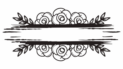Aufkleber - Floral banner with roses and leaves above and below a distressed black rectangle, vector design element created with generated ai