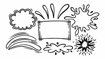 Aufkleber - Doodle style black and white graphic elements including cloud, rectangle, splash and burst shapes created with generated ai