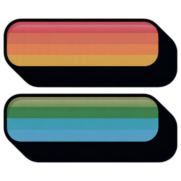 Two glossy rounded rectangular buttons with horizontal color stripes isolated on transparent background