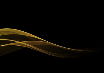 Poster - Elegant golden abstract wave on black background, luxury flowing design for banners, presentations and modern graphic projects