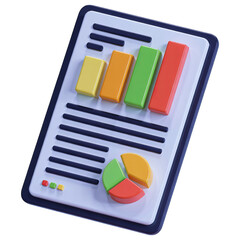 Poster - 3d rendered business report with bar chart and pie chart on a transparent background isolated on tra