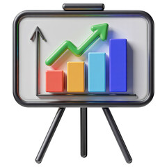 Poster - 3d rendered bar chart and upward trend arrow on a whiteboard isolated on transparent background