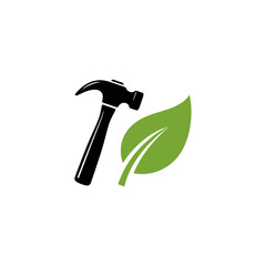 Poster - A hammer and leaf logo for century grocthig lautdoor hire with black and white variations shown