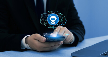 Fototapete - Ai Assistant. Interaction with the Ai assistant to solve some tasks more easily. Image generator, documents, marketing and advertising, bot writing and coding.	