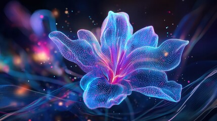 Aufkleber - Glowing abstract flower in a dark digital environment