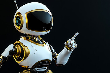Poster - Futuristic humanoid robot with a sleek design pointing, set against a dark background showcasing technology