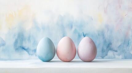 Poster - Pastel-colored eggs arranged in a row on tabletop
