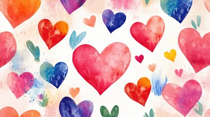 Poster - Colorful watercolor hearts on white background