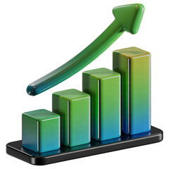 Poster - 3d glossy bar graph with upward trending arrow indicating financial growth and success isolated on t