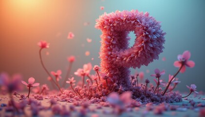 Aufkleber - Letter P formed from pink flowers in serene outdoor setting
