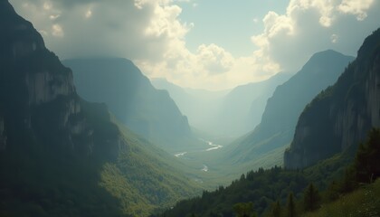 Poster - Serene landscape with river and mountains in tranquil nature
