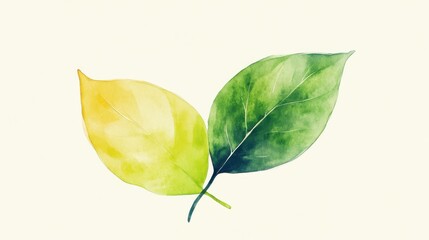 Poster - Two serene leaves connected at the stem on white background
