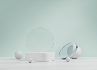 Poster - Minimal Modern White and Blue Podium Platform For Product Display Showcase 3D Rendering	