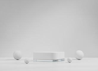 Poster - Minimal Square White Podium Platform For Product Display Showcase 3D Rendering	
