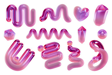 Fototapete - Objects pink holographic decoration set pack isolated background 3d rendering	
