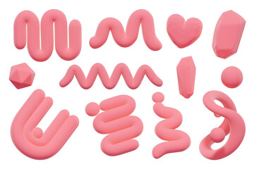 Poster - Soft Pink Object Decoration set pack for design isolated background 3d rendering	
