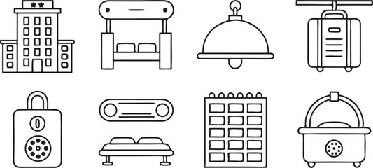 Fototapete - Hotel Line Icons Collection Featuring 30 Unique Editable Thin Black Outline Vector Icons