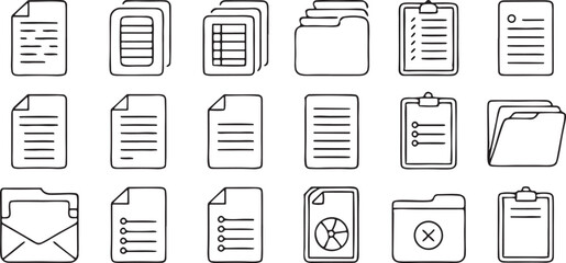 Fototapete - Paper Document Line Icons Collection Featuring 30 Unique Editable Thin Black Outline Vector Symbols