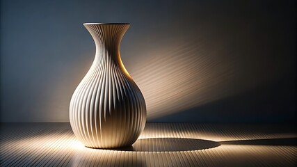 Poster - Elegant white vase with ribbed texture isolated on white background