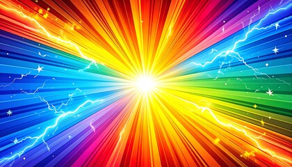Poster - Explosion of Energy Colorful Rainbow Burst with Lightning for Dynamic Backgrounds.