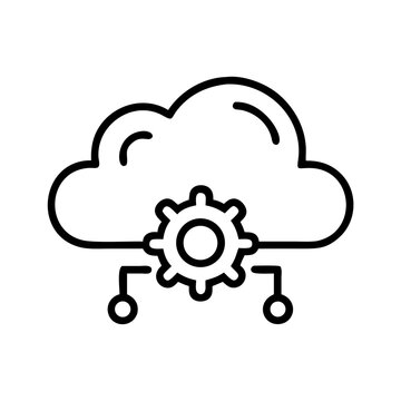 Smart Cloud Processing Icon – Minimalist Line Art Lifestyle Vector on White Background