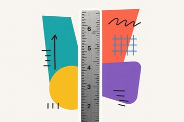 Poster - colorful geometric shapes and ruler creating a playful design composition for creative projects and artistic inspiration