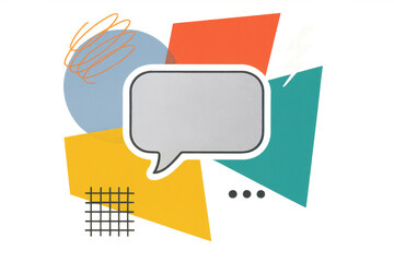 Poster - colorful abstract speech bubble composition on a soft yellow background ideal for communication and expression themes in design or marketing
