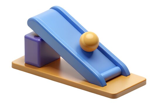 3d rendered toy slide with ball and block on a white background