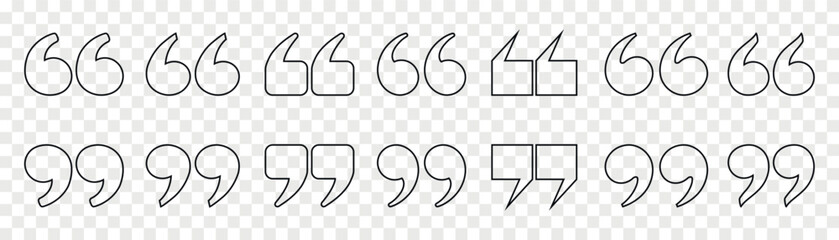 Quote mark line vector icon set.