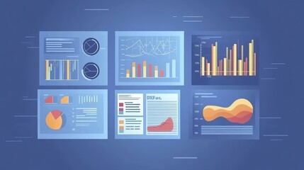 Poster - Data visualization dashboard displays various charts and graphs, including bar charts, pie charts, line graphs, and more.