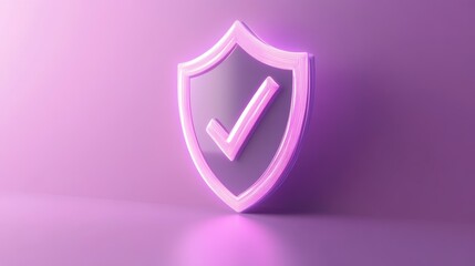 Poster - 3D render of a pink shield with a checkmark, symbolizing security and protection.