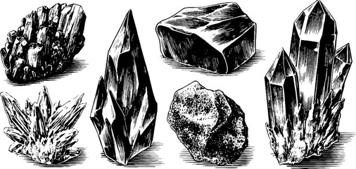 Poster - Vintage hand drawn ice crystals and frozen shards engraving for winter design and decoration