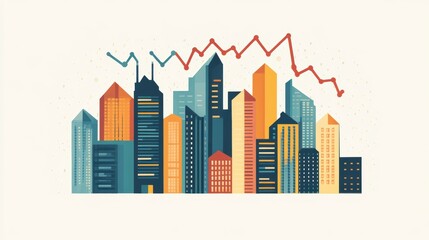 Poster - Cityscape with declining graph illustrating economic downturn or market crash.