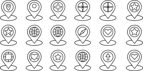 Fototapete - Location Line Icons Collection 30 Clean Editable Thin Black Outline Vector Designs
