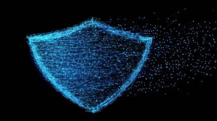Aufkleber - Abstract digital shield dissolving into particles, cybersecurity concept.