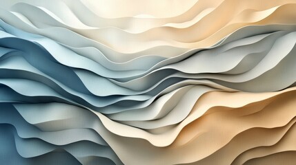 Poster - Abstract wavy background with blue, beige and white color gradient.