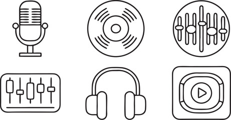 Fototapete - Podcast and Audio Content Tools Vector Icons Set 30 Editable Media Theme Icons
